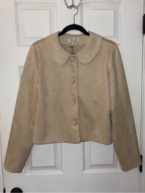 NWT Wayf Beige Cropped Suede Jacket with Peter Pan Collar